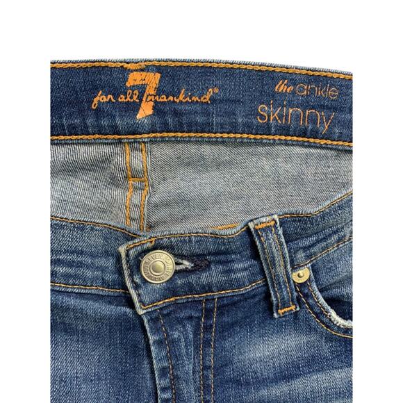Size 25 7 for All Mankind Blue Distressed The Ankle Skinny Womens Jeans - Picture 4 of 8